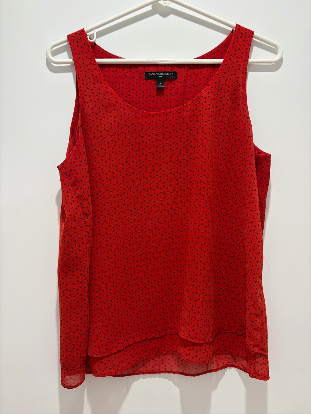 Banana Republic Red Sleeveless Chiffon Camisole with Black Dot Pattern